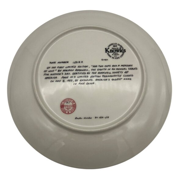 Knowles 1983 Norman Rockwell Mother’s Day Plate Add Two Cups Bradex 84-R70-2.8 - Picture 3 of 6